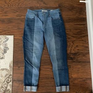 high rise two toned jeans